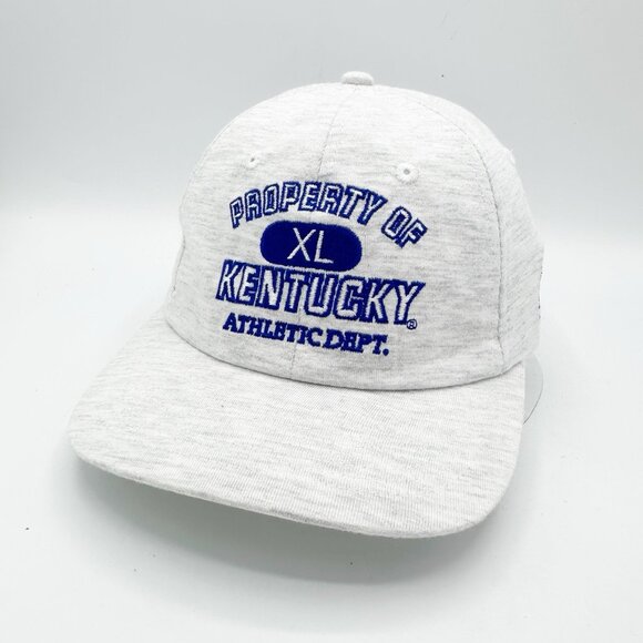 VTG 90s Property Of Kentucky Wildcats Athletic Block Head Gray Strapback Hat NEW - Picture 1 of 9